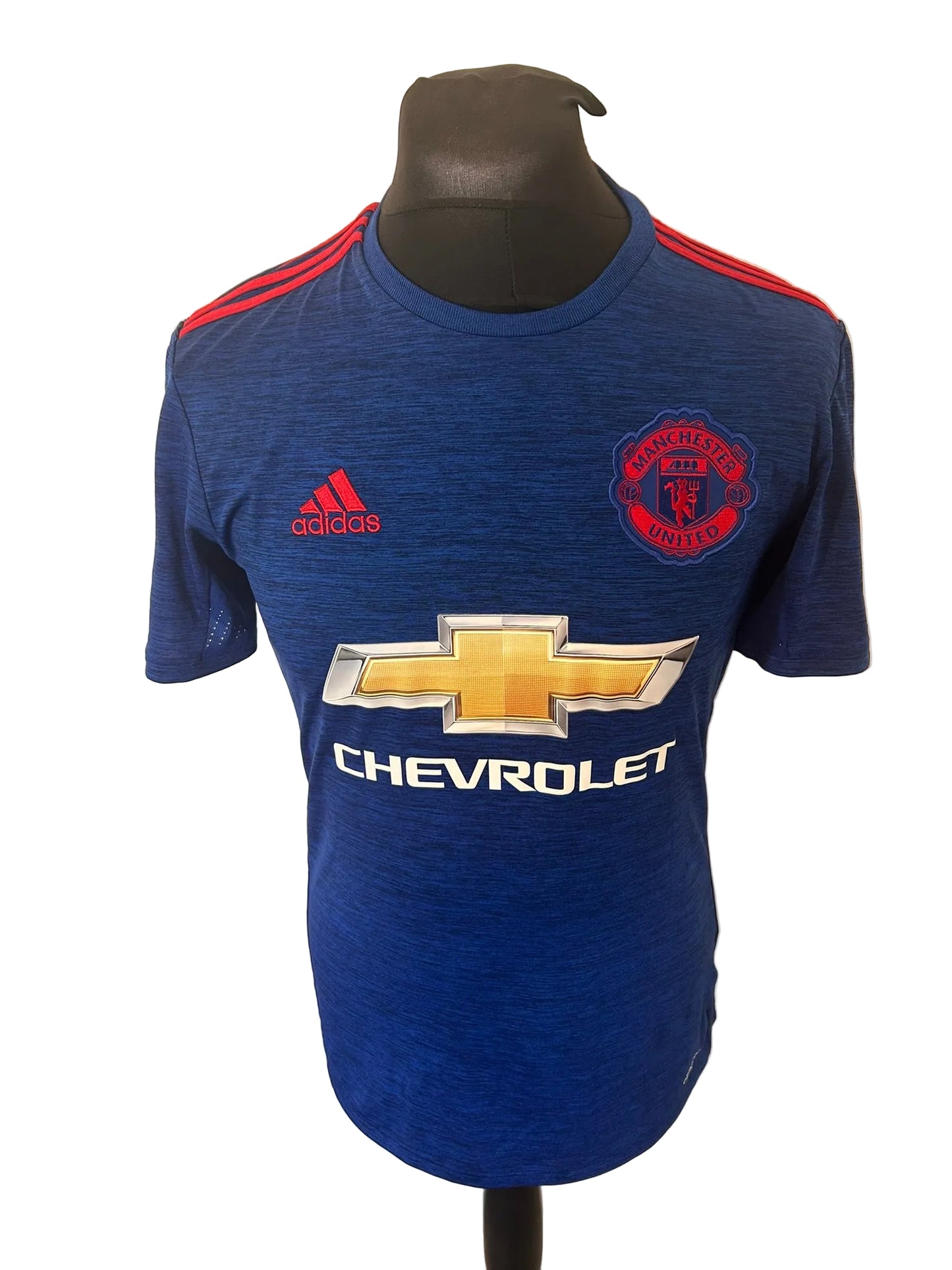 Manchester United 2016-17 away football shirt, blue, small, Adidas, Wayne Rooney, front