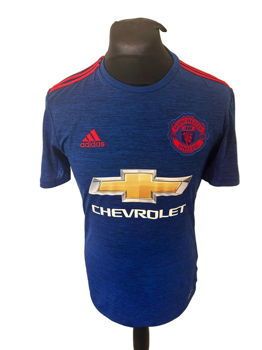 Manchester United 2016-17 away football shirt, blue, small, Adidas, Wayne Rooney, front
