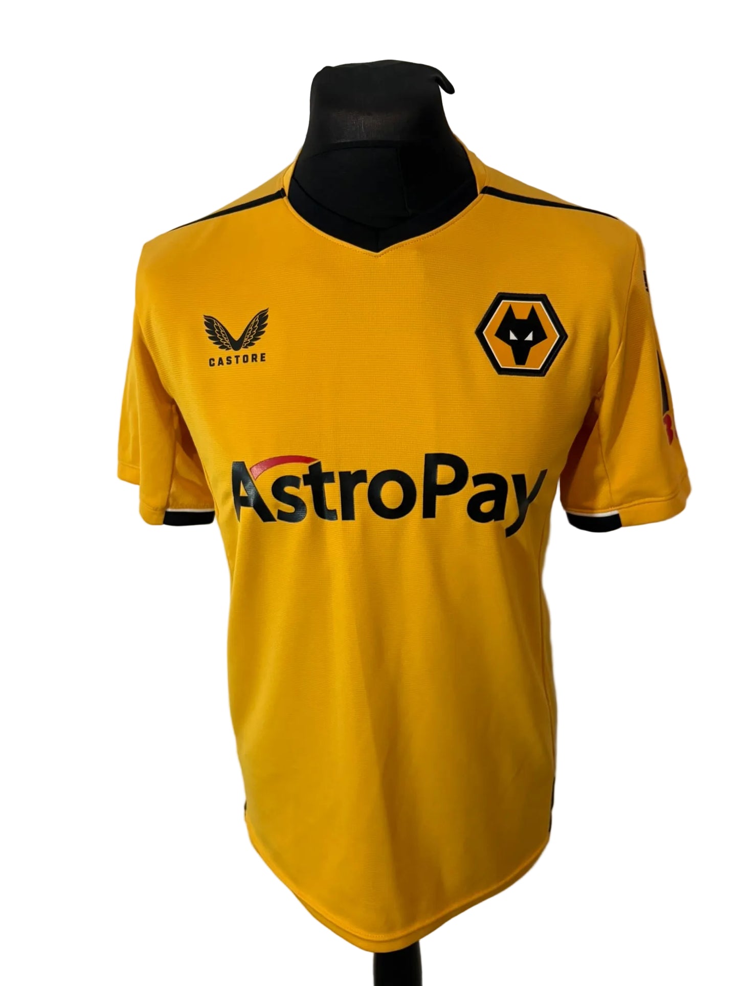 Wolves, Wolverhampton Wanderers 2022-23 home football shirt, gold, medium, Castore, Ruben Neves, back