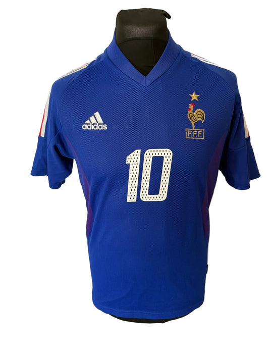 France 2002-04 home football shirt, blue, small, Adidas, Zinedine Zidane, front
