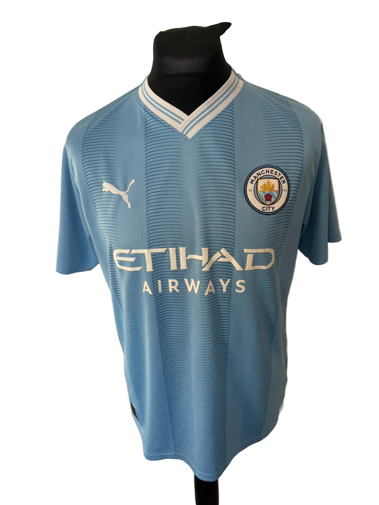 Manchester City 2023-24 home football shirt, blue, Large, Puma, Erling Haaland, front