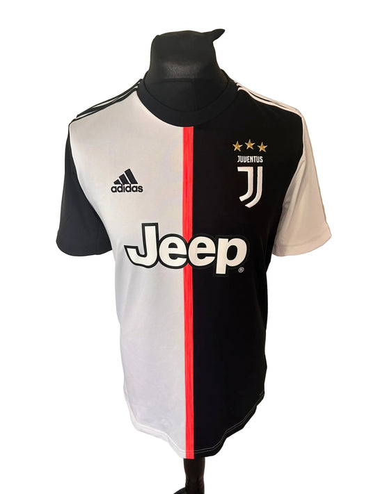 Juventus 2019-20 home football shirt, black and white, medium, Adidas, Cristiano Ronaldo, front