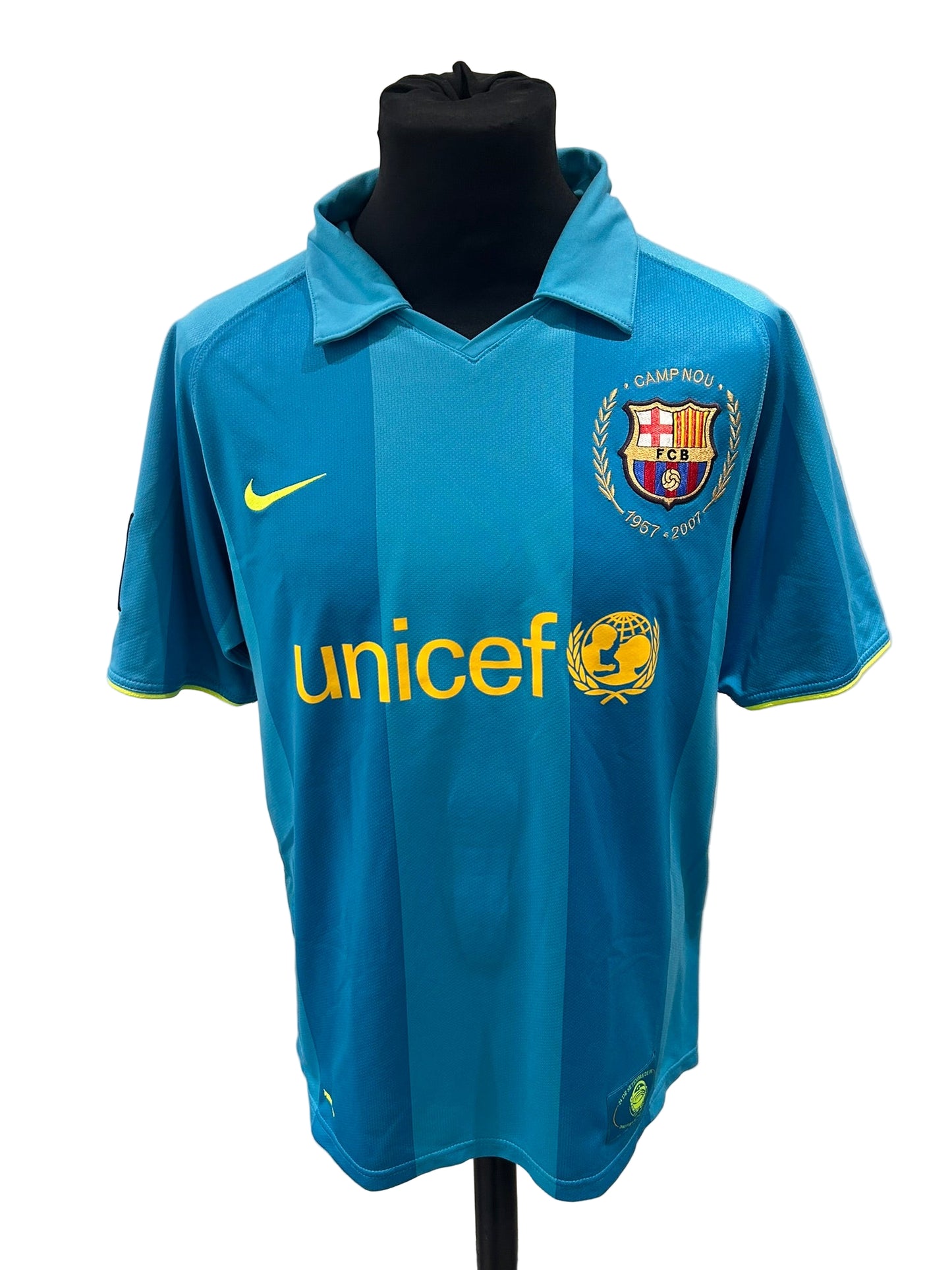 Barcelona 2007-09 away football shirt, blue, medium, Nike, Ronaldinho, front