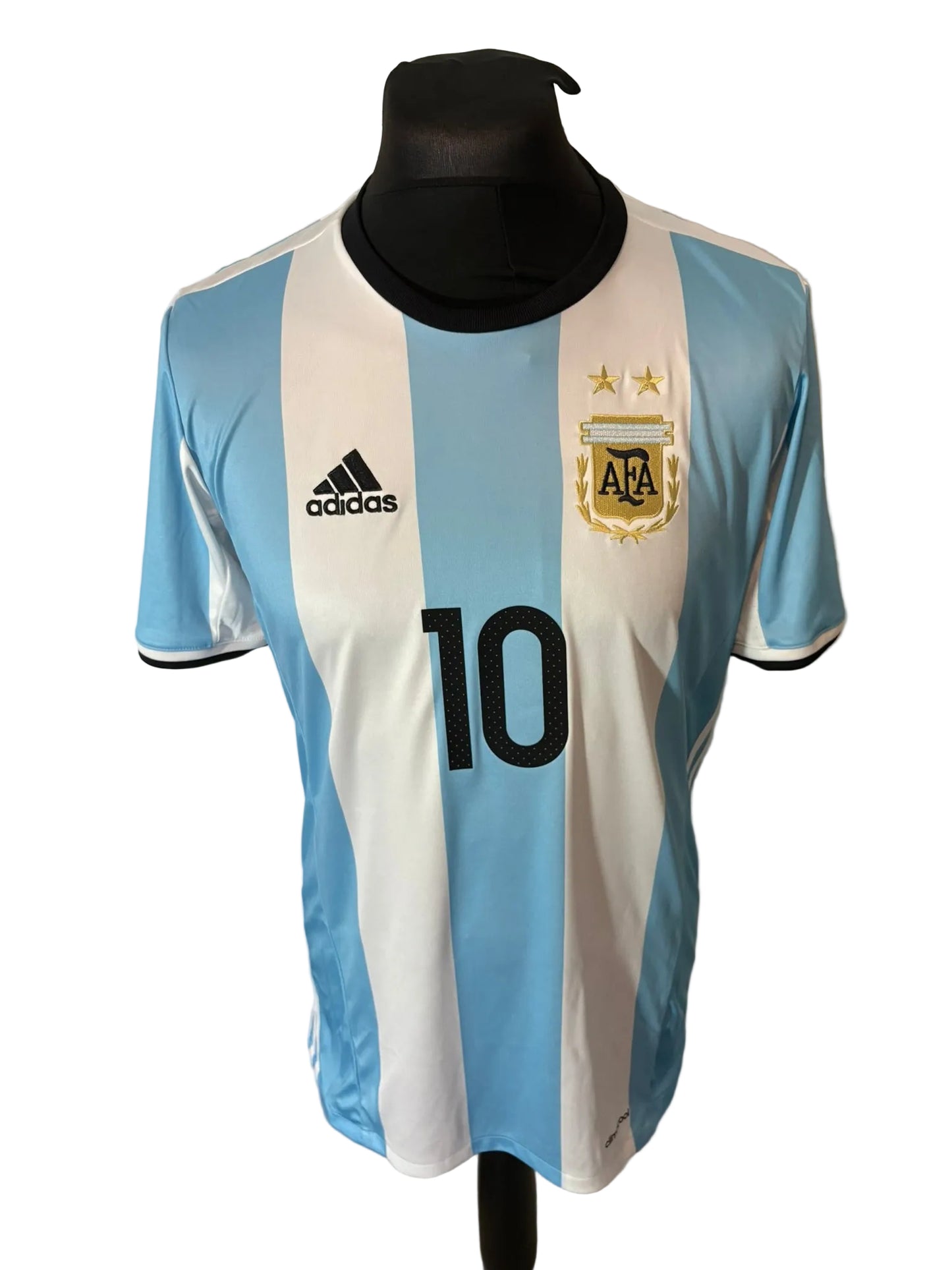 Argentina 2016-17 home football shirt, blue and white, medium, Adidas, Lionel Messi, front