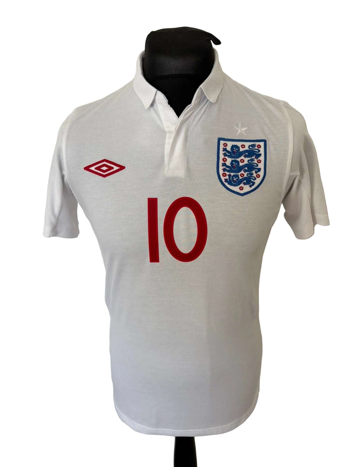 England 2009-10 home football shirt, white, small, Umbro, Wayne Rooney, front
