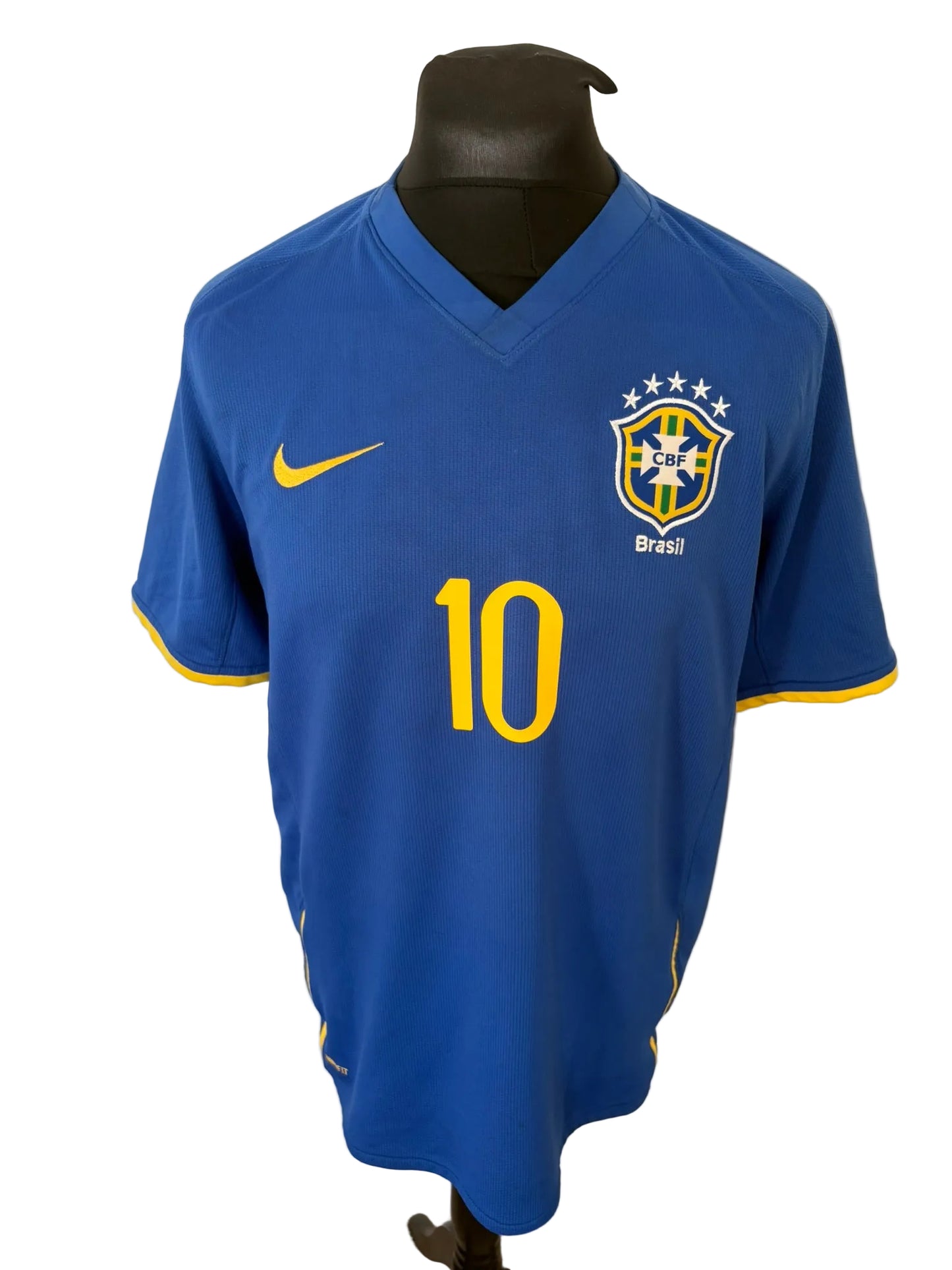 Brazil 2008-10 away football shirt, blue, Large, Nike, Ronaldinho, front