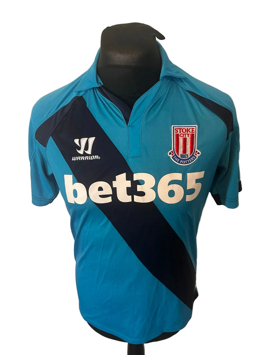 Stoke City 2014-15 away football shirt, blue, small, Warrior, Peter Crouch, front