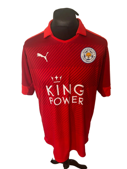 Leicester City 2016-17 away football shirt, red, Extra Large, XL, Puma, Jamie Vardy, front