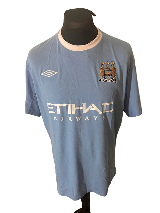 Manchester City 2009-10 home football shirt, blue, Extra Large, XL, Umbro, Carlos Tevez, front