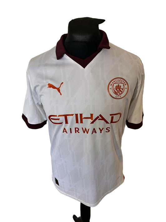 Manchester City 2023-24 away football shirt, Erling Haaland, Puma, medium, white, front