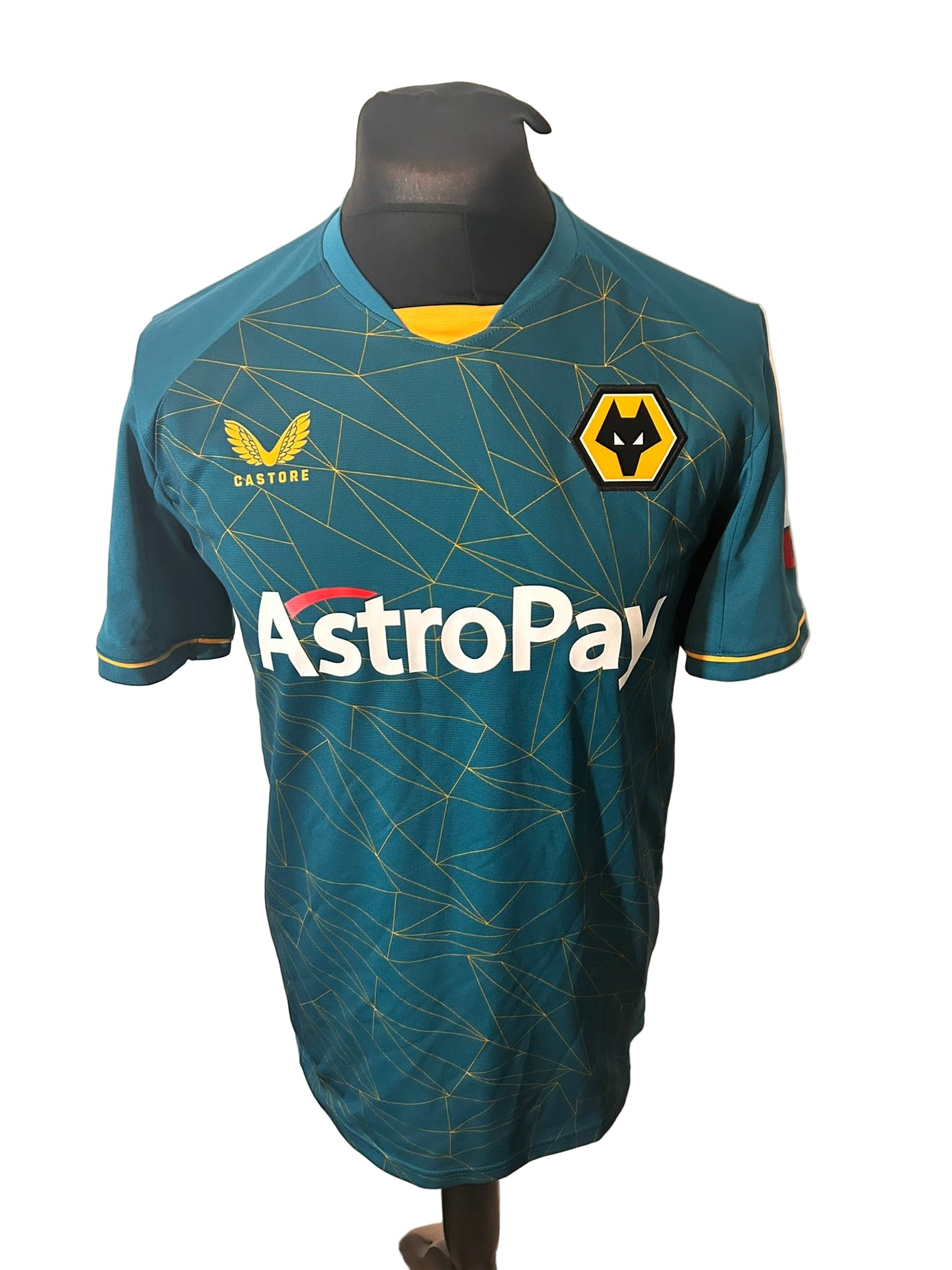 Wolves, Wolverhampton Wanderers 2022-23 away football shirt, teal, medium, Castore, Ruben Neves, front