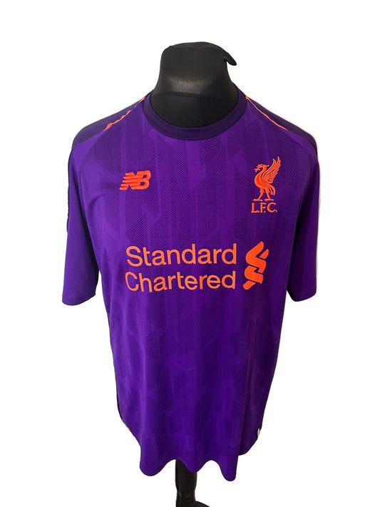 Liverpool 2018-19 away football shirt, New Balance, extra large, XL, purple, front, Mohamed Salah