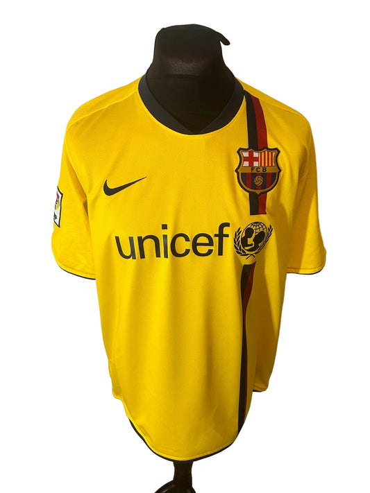 Barcelona 2008-10 away football shirt, yellow, Large, Nike, Lionel Messi, front