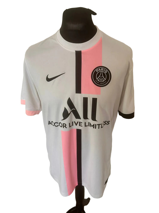PSG, Paris Saint Germain 2021-22 away football shirt, white, Large, Nike, Lionel Messi, front