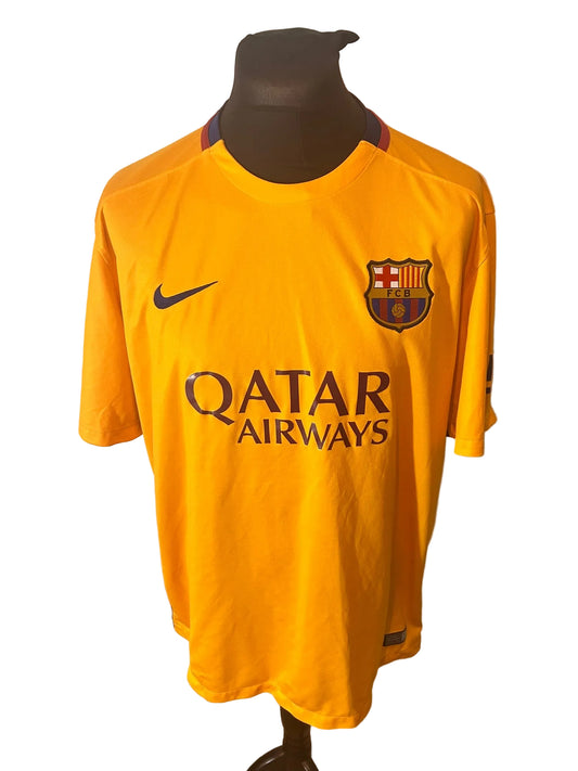 Barcelona 2015-16 away football shirt, orange, XXL, 2XL, Nike, Lionel Messi, front