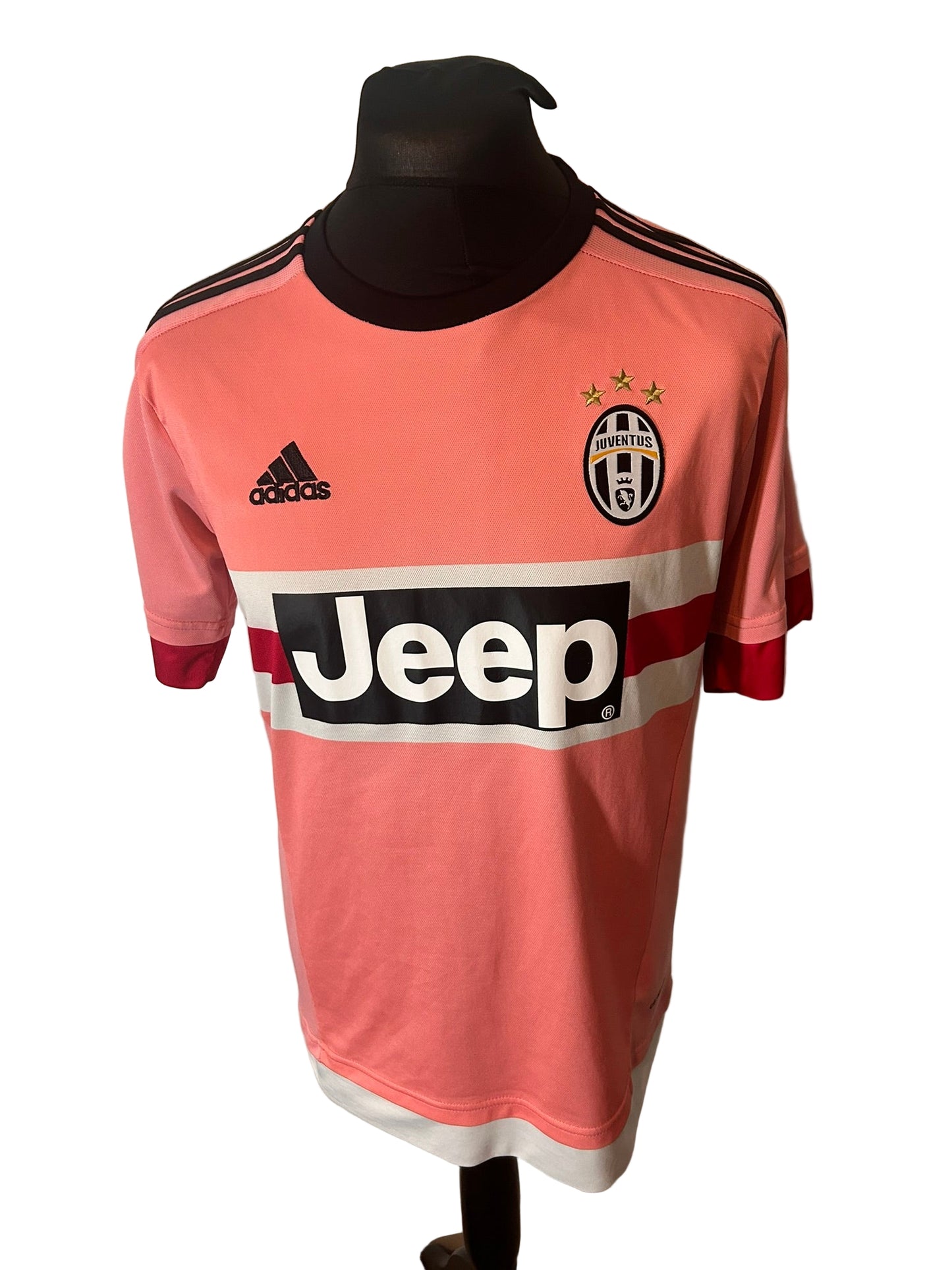 Juventus 2015-16 away football shirt, adidas, medium, pink, Paul Pogba, front