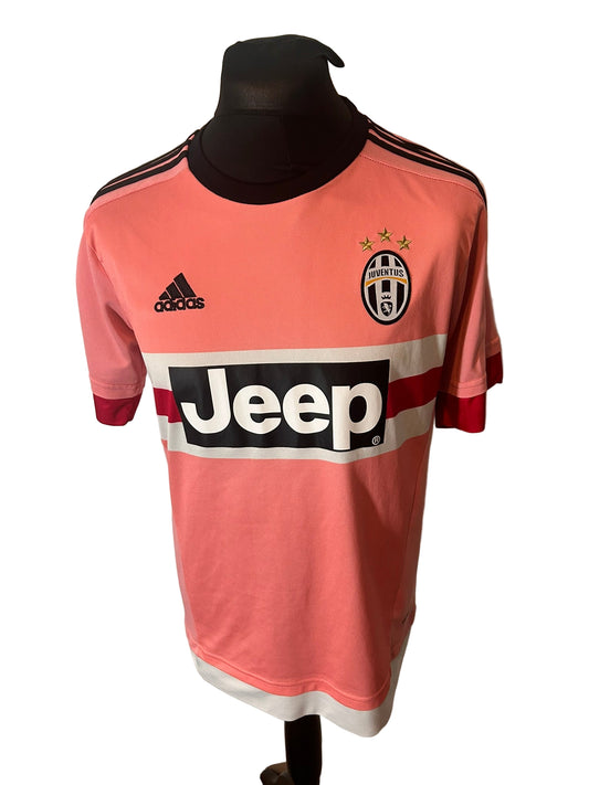 Juventus 2015-16 away football shirt, adidas, medium, pink, Paul Pogba, front
