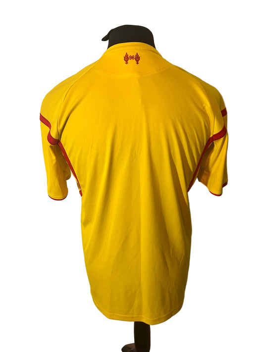 Liverpool 2014-15 away football shirt, Warrior, medium, yellow, back