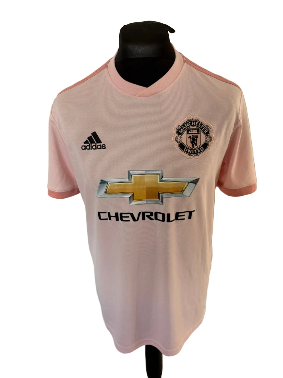 Manchester United 2018-19 away football shirt, pink, Large, Adidas, Marcus Rashford, front