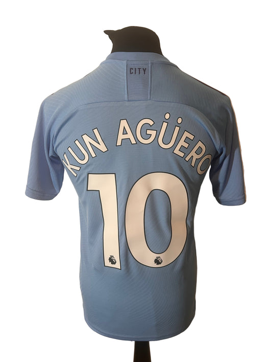 Manchester City 2019-20 home football shirt, Puma, small, blue, Sergio Aguero, back