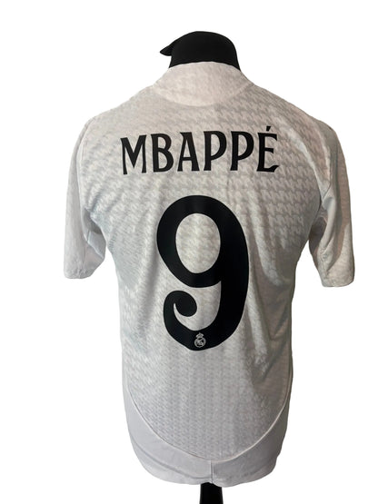 Real Madrid 2024-25 home football shirt, white, medium, Adidas, Kylian Mbappe, back