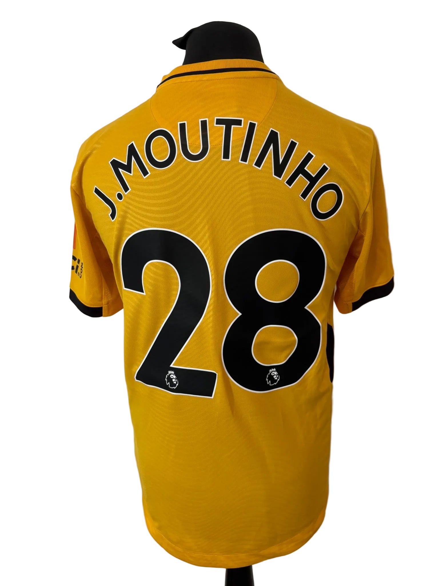 Wolves, Wolverhampton Wanderers 2021-22 home football shirt, gold, medium, Castore, Joao Moutinho, back