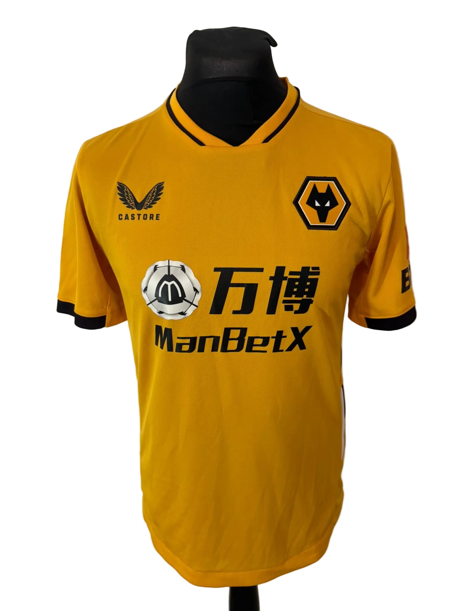 Wolves, Wolverhampton Wanderers 2021-22 home football shirt, gold, medium, Castore, Joao Moutinho, front