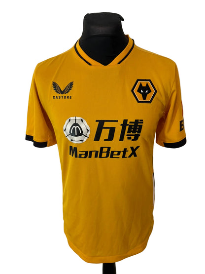 Wolves, Wolverhampton Wanderers 2021-22 home football shirt, gold, medium, Castore, Joao Moutinho, front