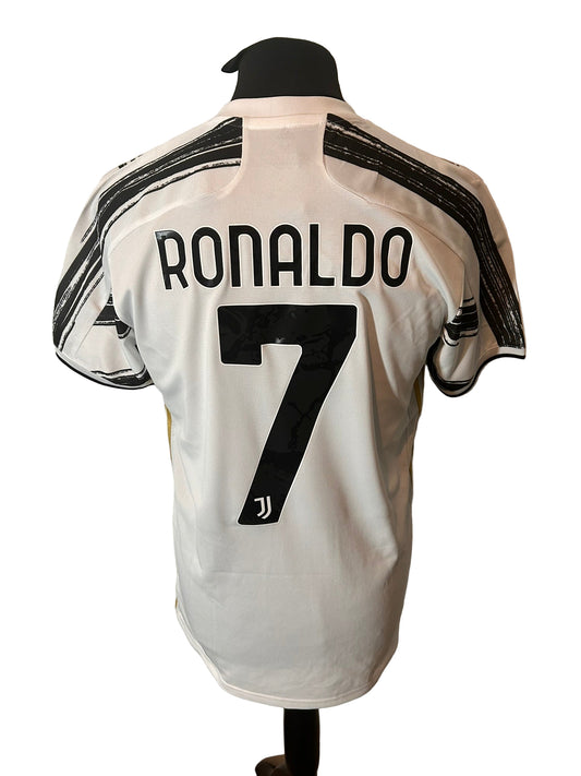 Juventus 2020-21 home football shirt, adidas, medeium, black and white, Cristiano Ronaldo, back