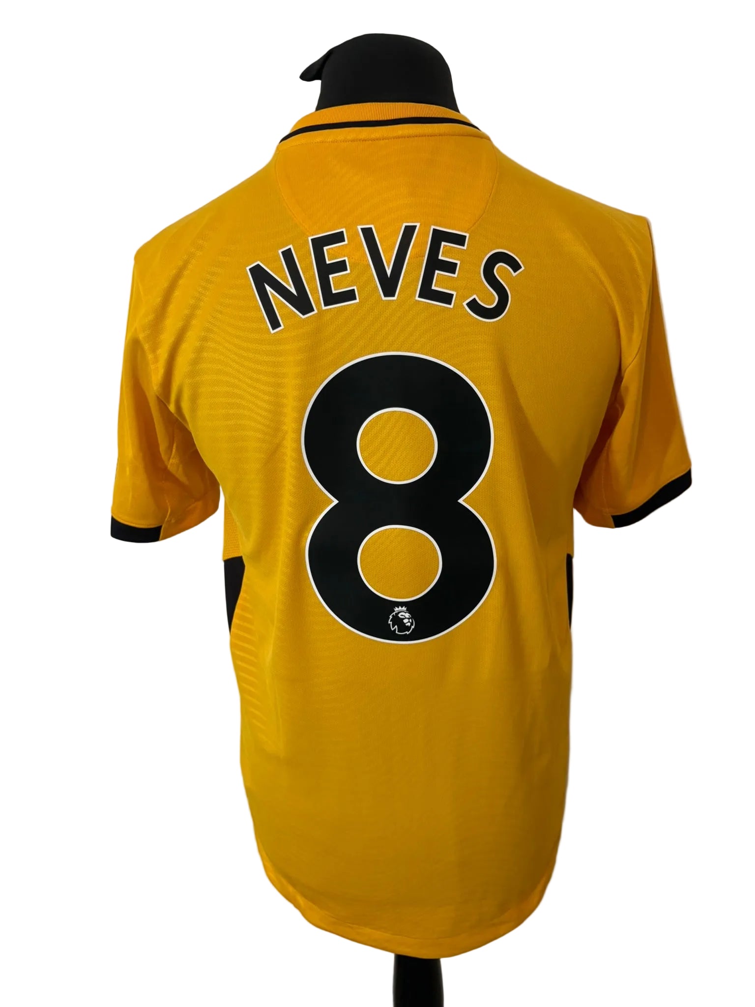 Wolves, Wolverhampton Wanderers 2021-22 home football shirt, gold, medium, Castore, Ruben Neves, back