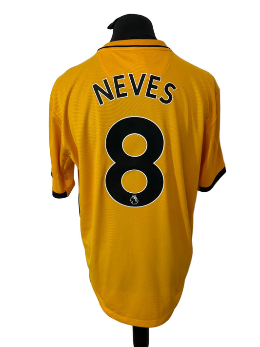Wolves, Wolverhampton Wanderers 2021-22 home football shirt, gold, Extra Large, XL, Castore, Ruben Neves, back