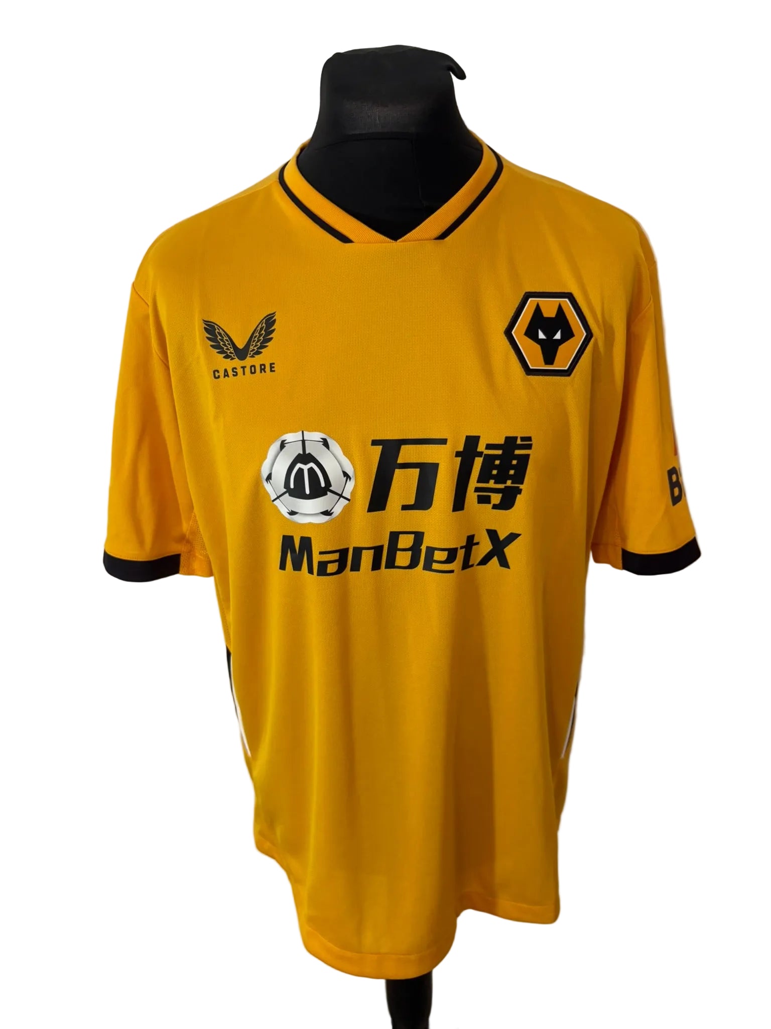 Wolves, Wolverhampton Wanderers 2021-22 home football shirt, gold, Extra Large, XL, Castore, Ruben Neves, front