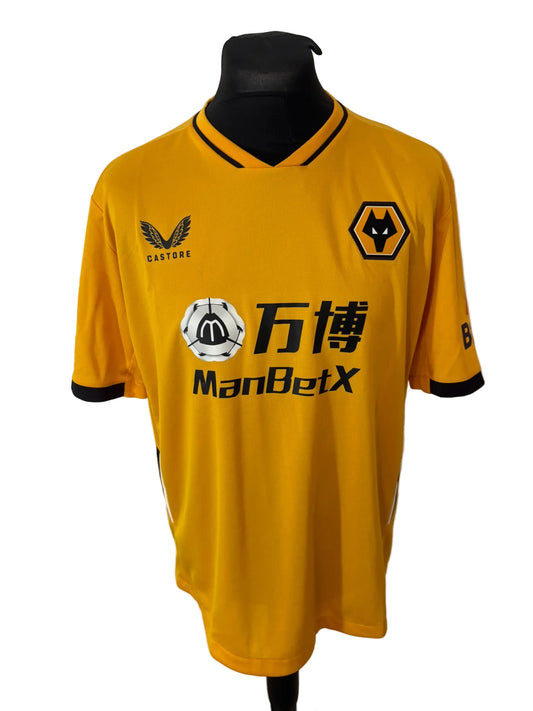 Wolves, Wolverhampton Wanderers 2021-22 home football shirt, gold, Extra Large, XL, Castore, Ruben Neves, front