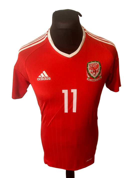 Wales 2016-17 home football shirt, adidas, small, red, Gareth Bale, front