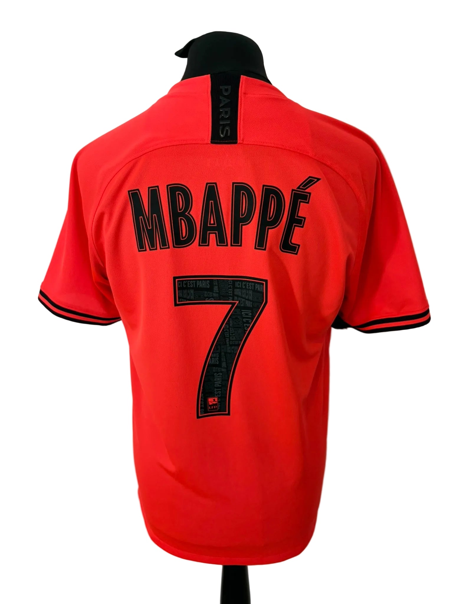 PSG, Paris Saint Germain 2019-20 away football shirt, orange, medium, Nike, Kylian Mbappe, back