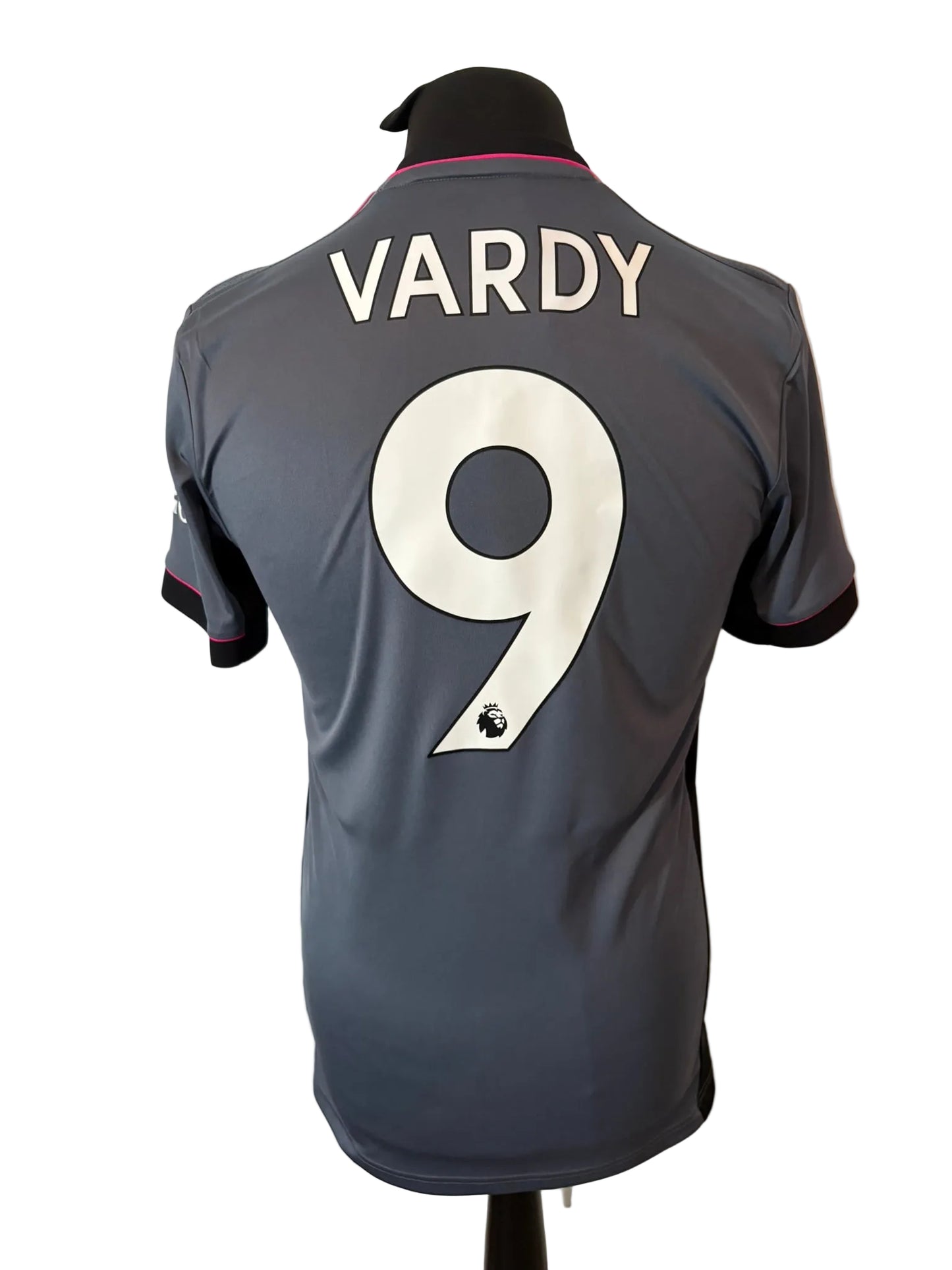 Leicester City 2021-22 third football shirt, grey, small, Adidas, Jamie Vardy, back