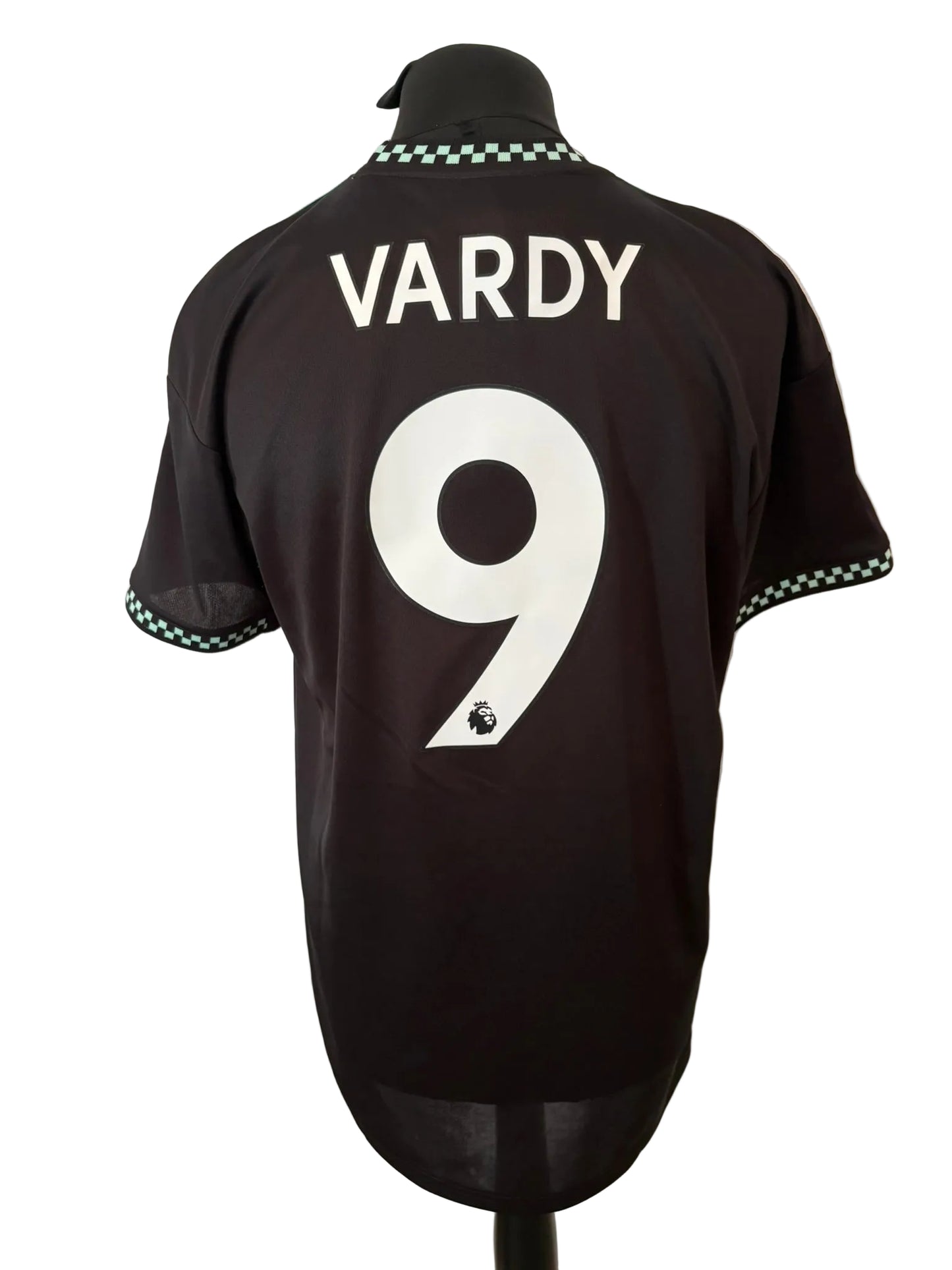 Leicester City 2022-23 away football shirt, black, Large, Adidas, Jamie Vardy, back