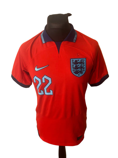 England 2022-23 away football shirt, Nike, small, red, Jude Bellingham, front