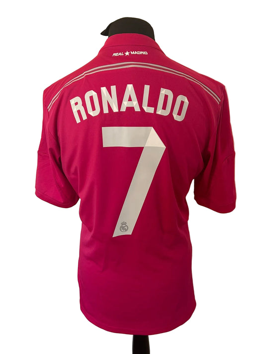 Real Madrid 2014-15 away football shirt, pink, medium, Adidas, Cristiano Ronaldo, back