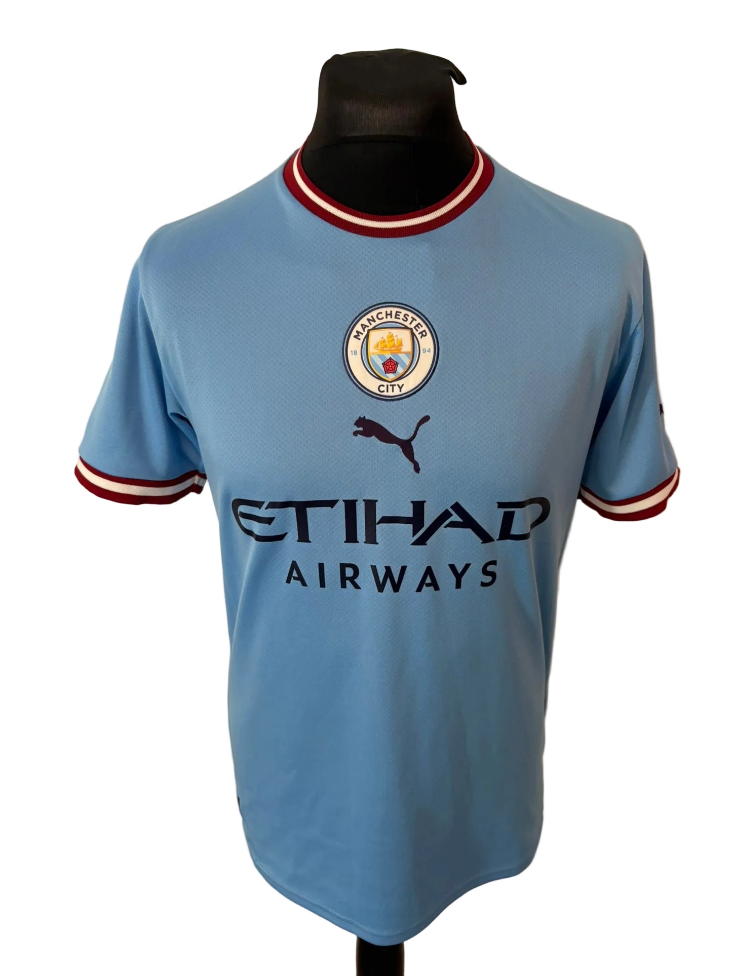 Manchester City 2022-23 home football shirt, blue, medium, Puma, Erling Haaland, front