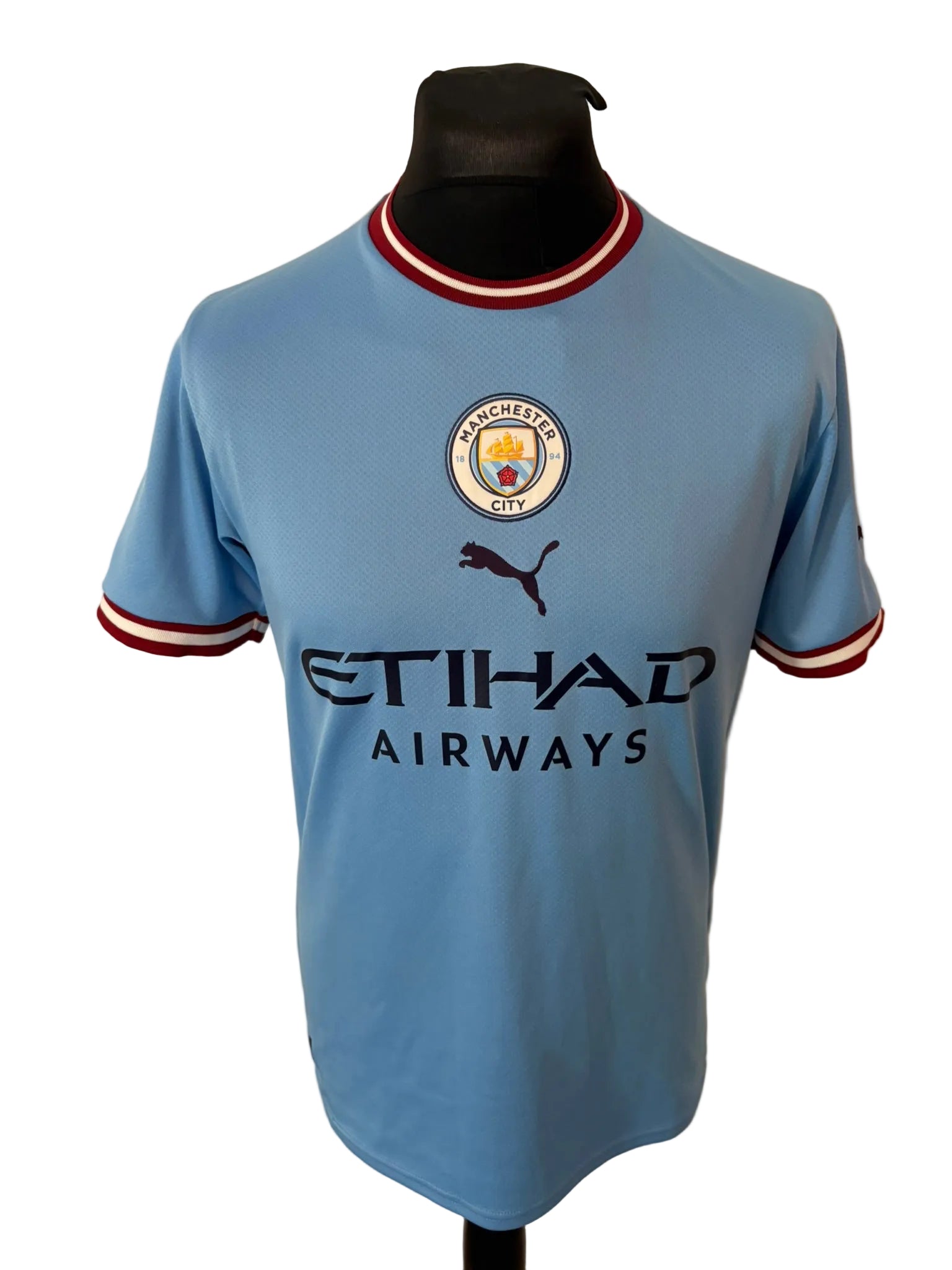 Manchester City 2022-23 home football shirt, blue, medium, Puma, Erling Haaland, front
