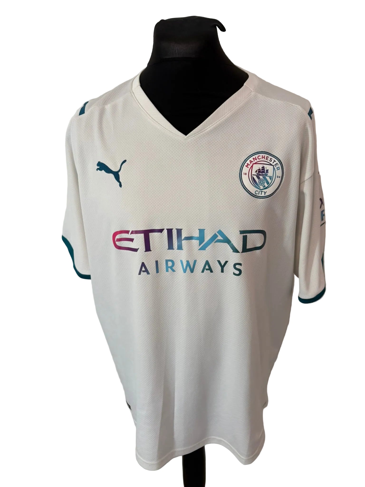 Manchester City 2021-22 away football shirt, white, 2XL, XXL, Puma, Kevin De Bruyne, front