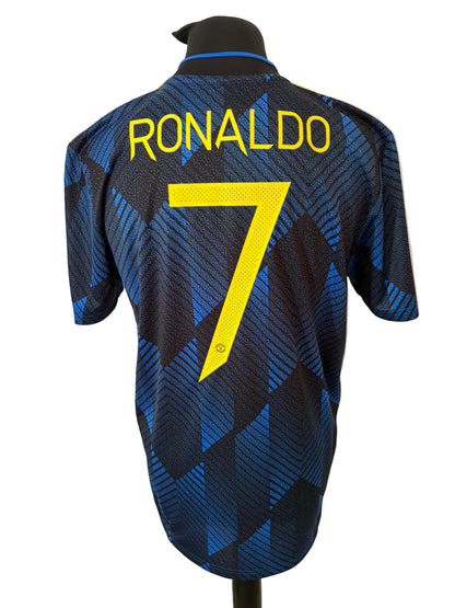 Manchester United 2021-22 third football shirt, blue and black, Large, Adidas, Cristiano Ronaldo, back