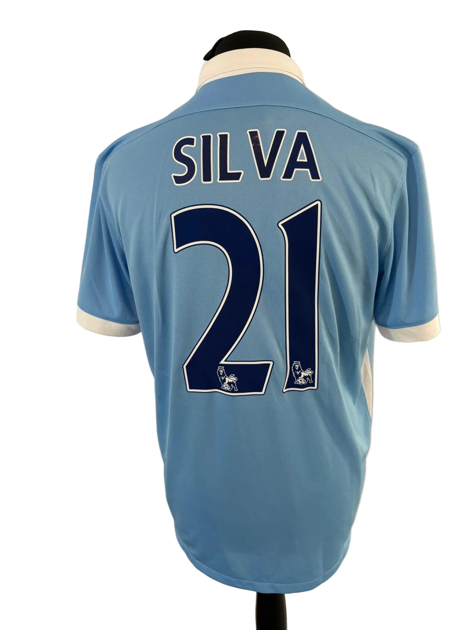 Manchester City 2015-16 home football shirt, blue, Large, Nike, David Silva, back