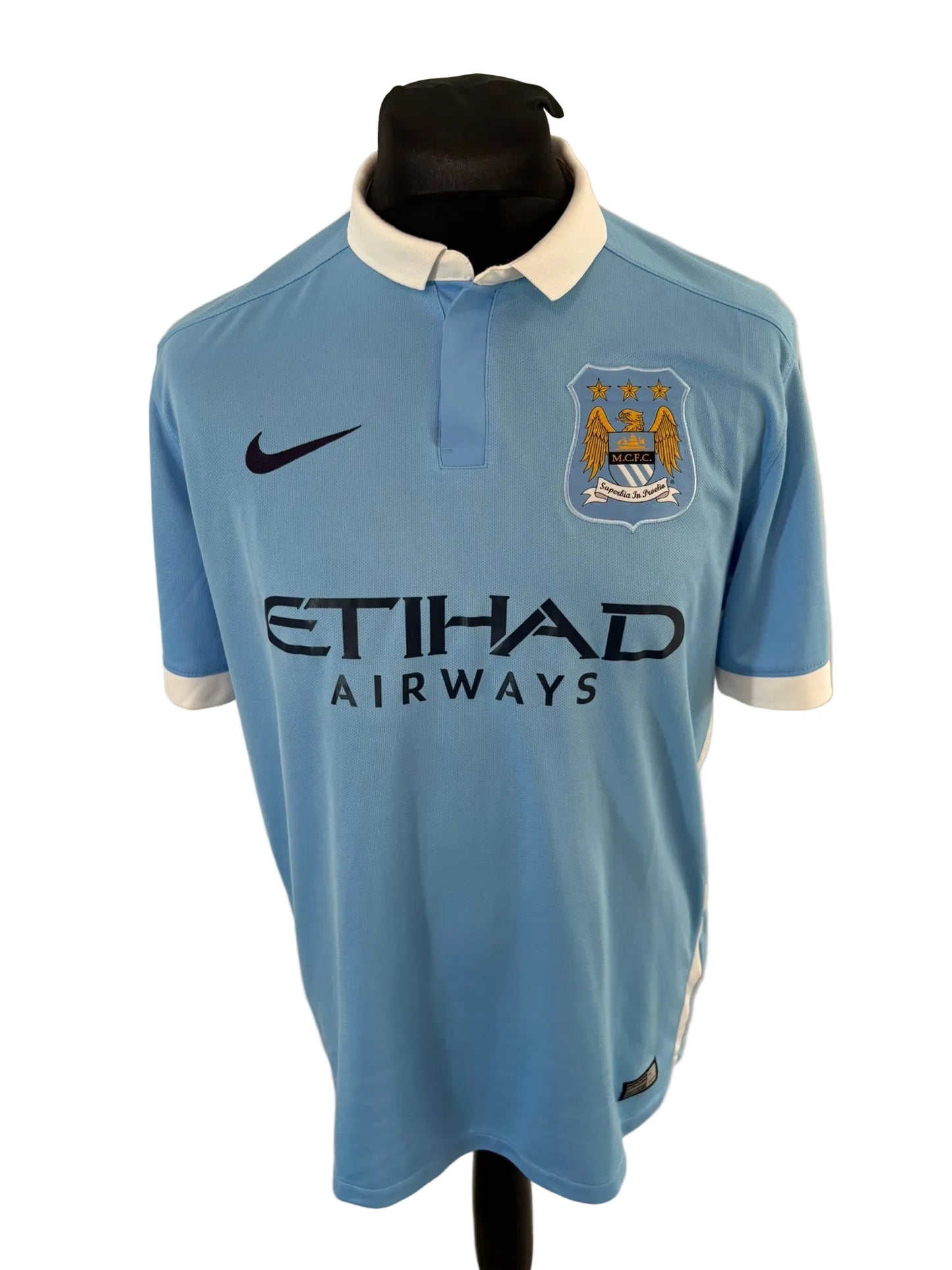 Manchester City 2015-16 home football shirt, blue, Large, Nike, David Silva, front