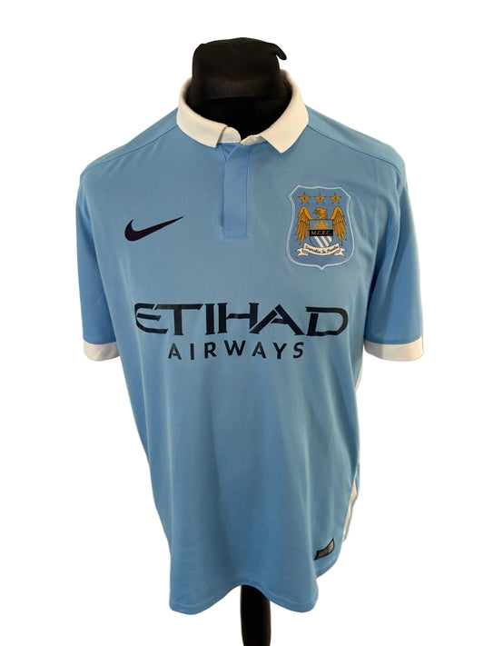 Manchester City 2015-16 home football shirt, blue, Large, Nike, David Silva, front