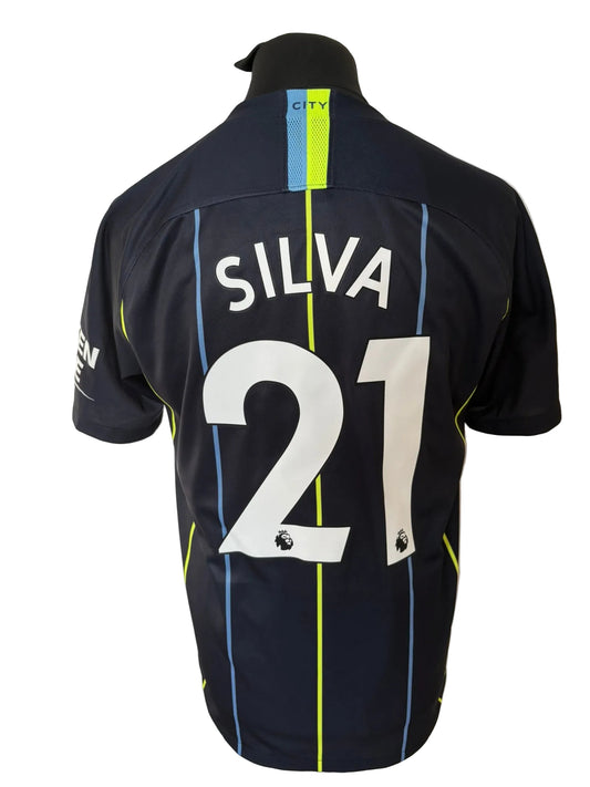 Manchester City 2018-19 away football shirt, navy, Large, Nike, David Silva, back