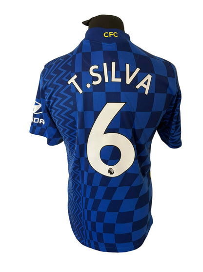 Chelsea 2021-22 home football shirt, blue, medium, Nike, Thiago Silva, back