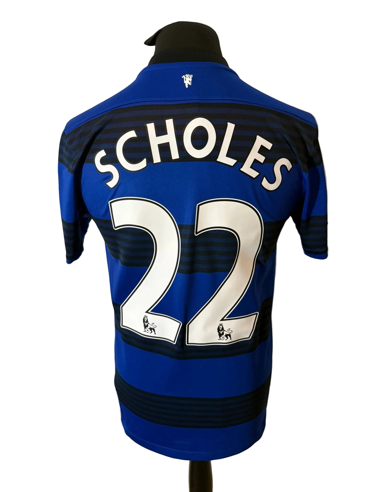 Manchester United 2011-13 away football shirt, blue, small, Nike, Paul Scholes, back