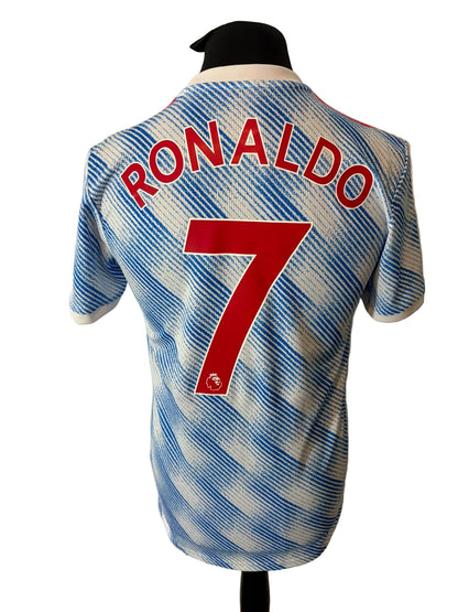 Manchester United 2021-22 away football shirt, blue, small, Adidas, Cristiano Ronaldo, back